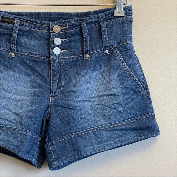 Anthropologie 4 blue jeans shorts high rise button fly Pilcro - Picture 3 of 7